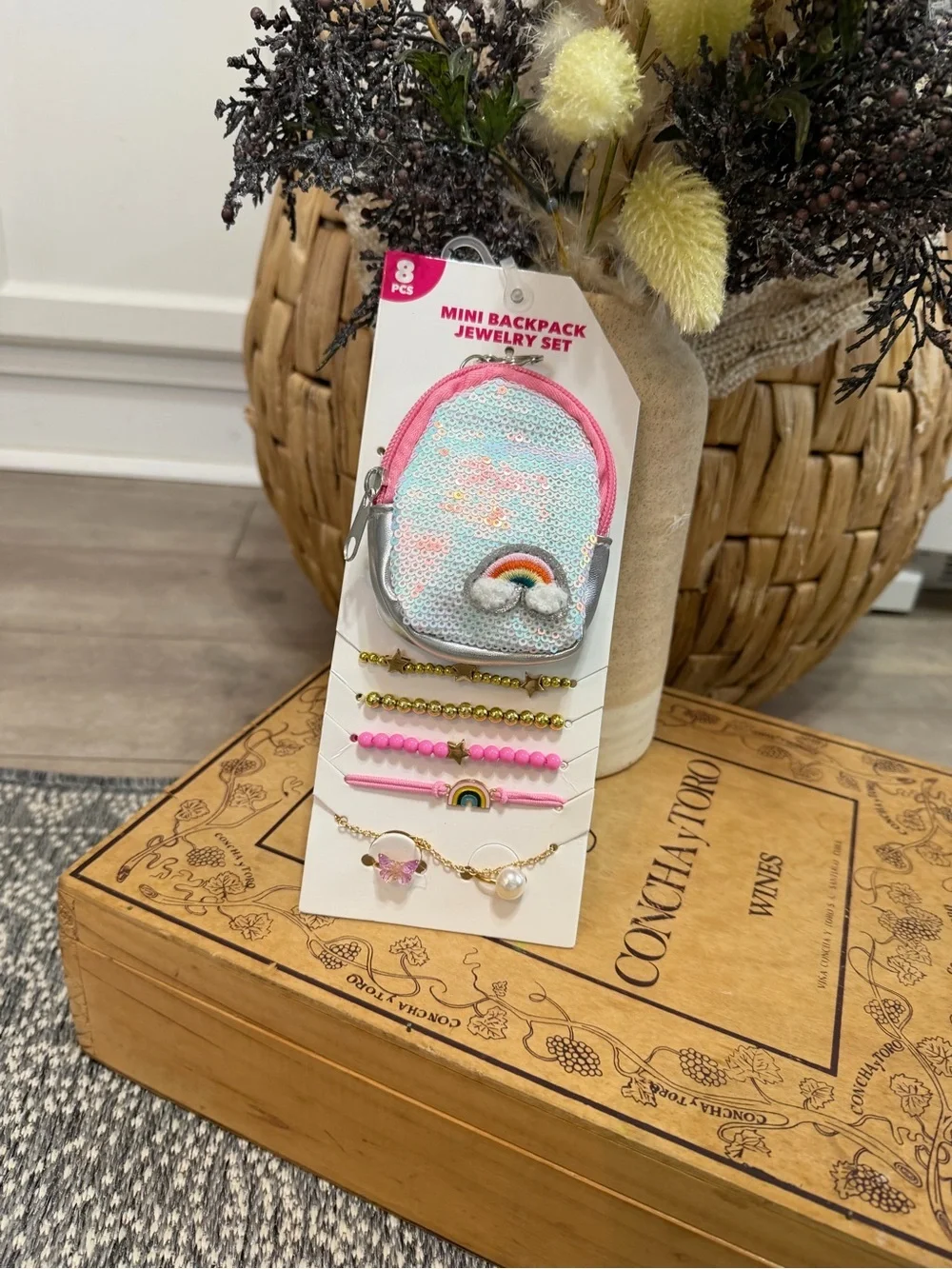 New Girls Mini Sequin Backpack & Jewelry 8 Piece Gift Set Bracelets & Rings